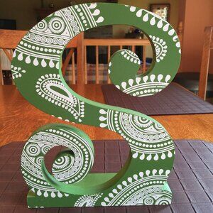 Decorative Wood Letter "S" Green and White